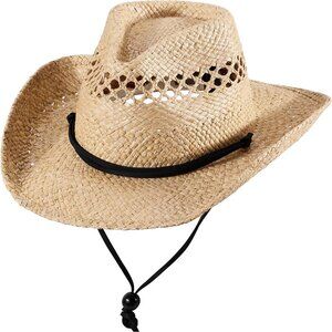 Straw Cowboy Hat Cowgirl Western Sun Hat Adjustable Wide Brim for Men Women